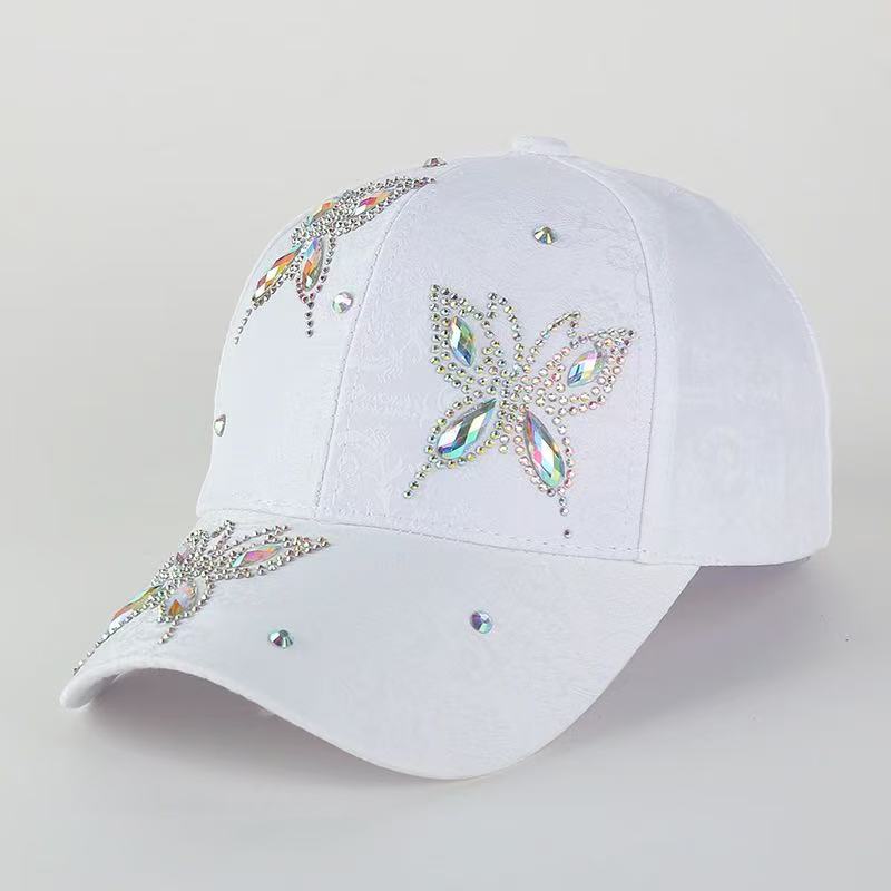 1PC Face Cloth Rhinestone Butterfly Baseball Cap Female Korean Version Fashion Versatile Cap Commuter Sunscreen Hat Tide белый