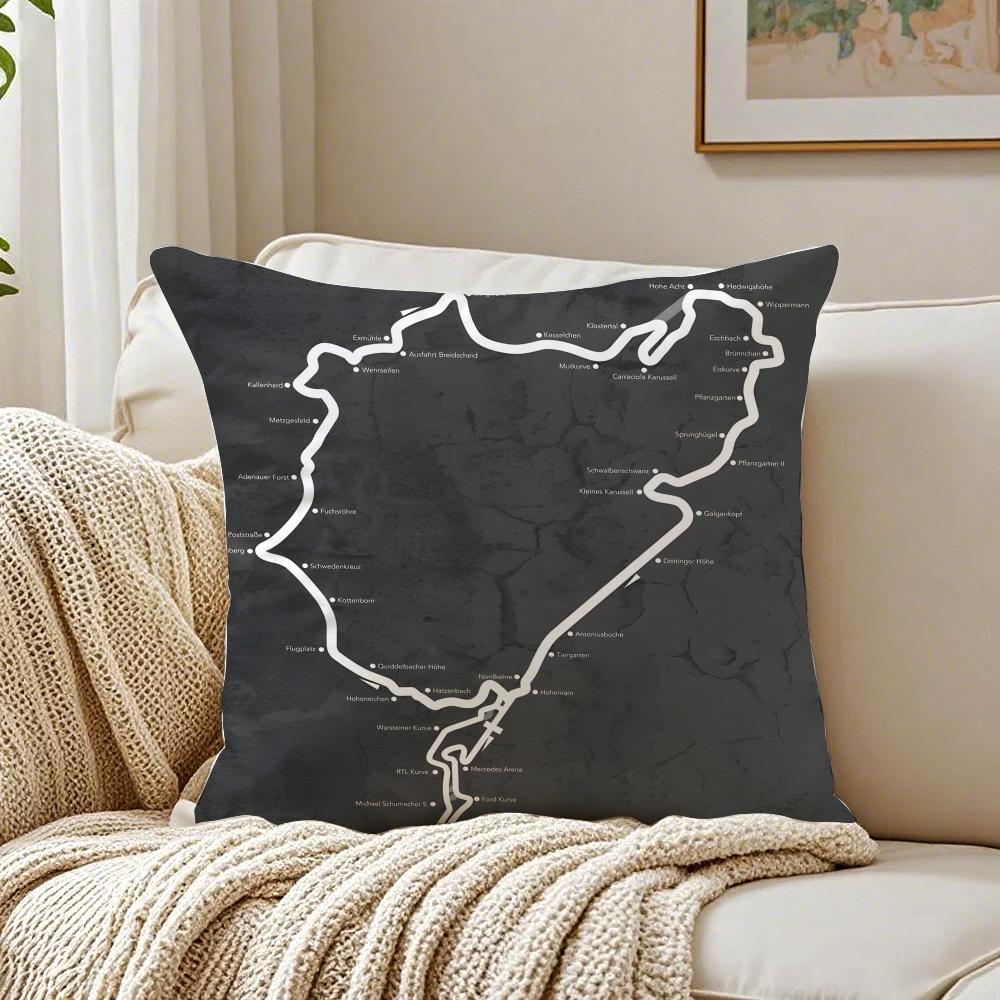 NNurburgringS Sport Car Cushion Cover Linen Pillowcase Soft for Sofa Bed Home Room Decor