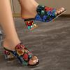 Fashion Fashion Embroidered High Heel Slippers Women Colorful Rhinestone Square Heels Sandals Woman Summer Peep Toe Slip On Mules Slides