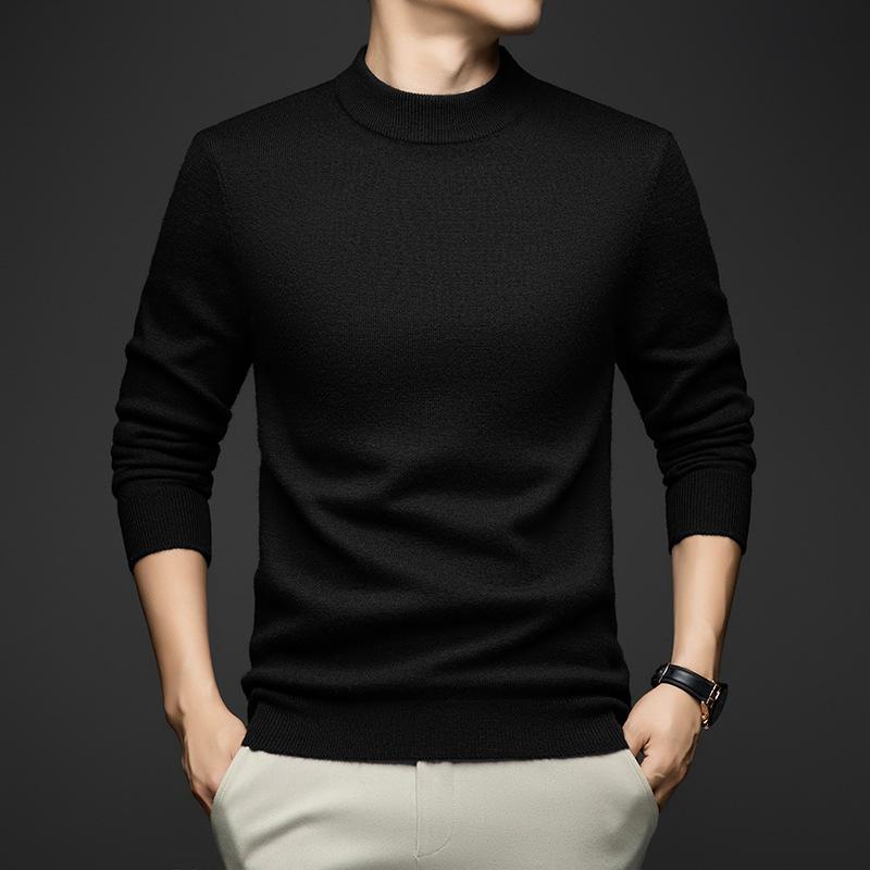 Men s Heavyweight 100% Wool Sweater - Warm, Thick Half-High Collar Knit Base Layer L/170 (115-135 Jin)