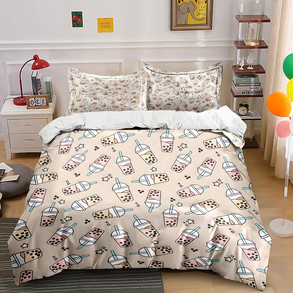 Bubble Tea Trio For Daily Enjoyment  Kid'S And Adults' Bedroom Decor, Exquisite Three-Piece Bedding Set Gift
