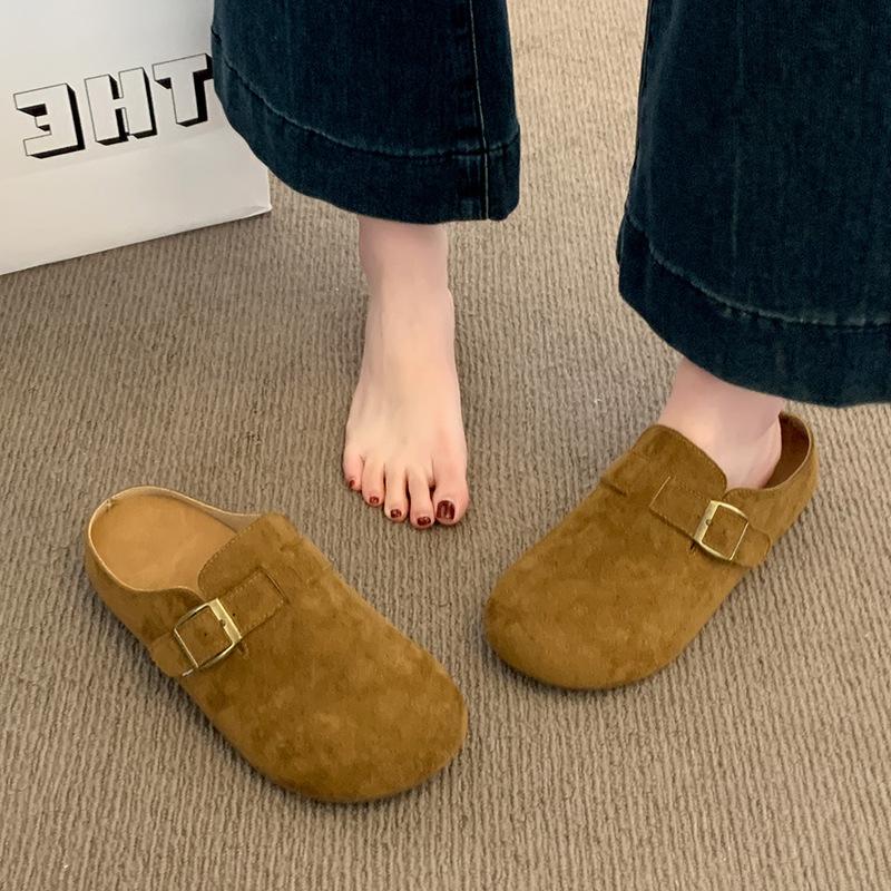 

Женские полушлепанцы без задника с закрытым носком, новинка весны 2025 года, на плоской подошве, ленивые полушлепанцы, надеваются с педалью 40