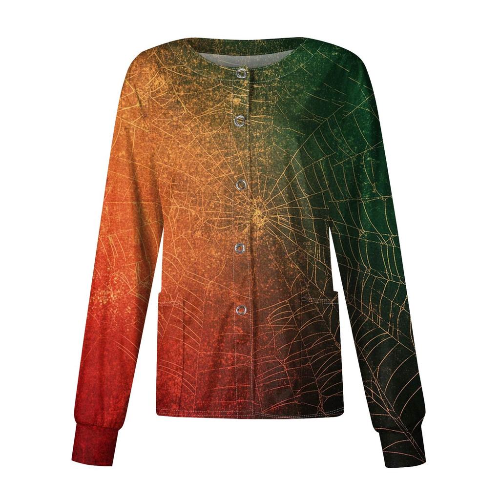 Dámské ležérní oblečení s dlouhým rukávem, jednořadové halloweenské oblečení s potiskem Cardigan Top oblečení Uniformy