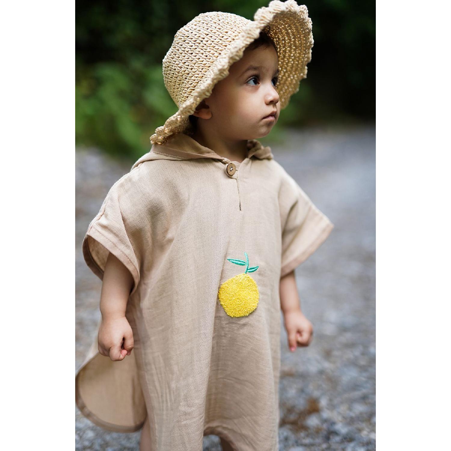 

Organic 100% Cotton Lemon Embroidered Muslin Hooded Beach Kids Baby Poncho Bathrobe Bath Towel 0-2 Yaş коричневий