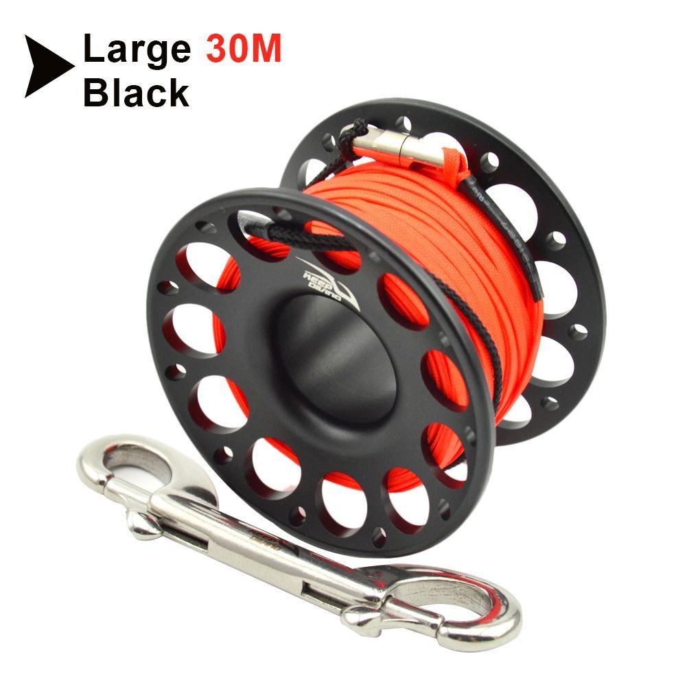 Scuba Diving Aluminum Alloy Spool Finger Reel 15M 30M with Stainless Steel Double Ended Hook for Cave Dive Equipment