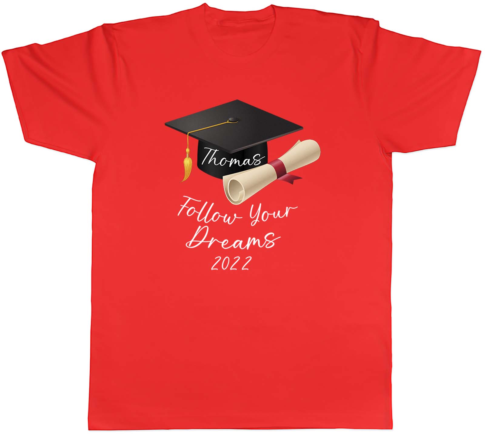 Personalised Follow Your Dreams Cap Graduation Unisexs Unisex TShirt Tee Gift S