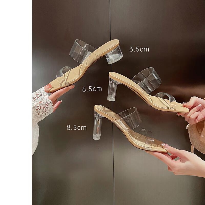 

Transparent open-toed high-heeled shoes for women in the summer of 2025, new fashion square head, versatile word with fairy style sandals for women 40