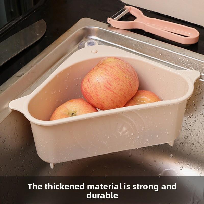 Triangle Sink Drainage Suction Cup Hanging Kitchen Sink Leaf and Peel Waste Box Sponge Rag Storage Basket