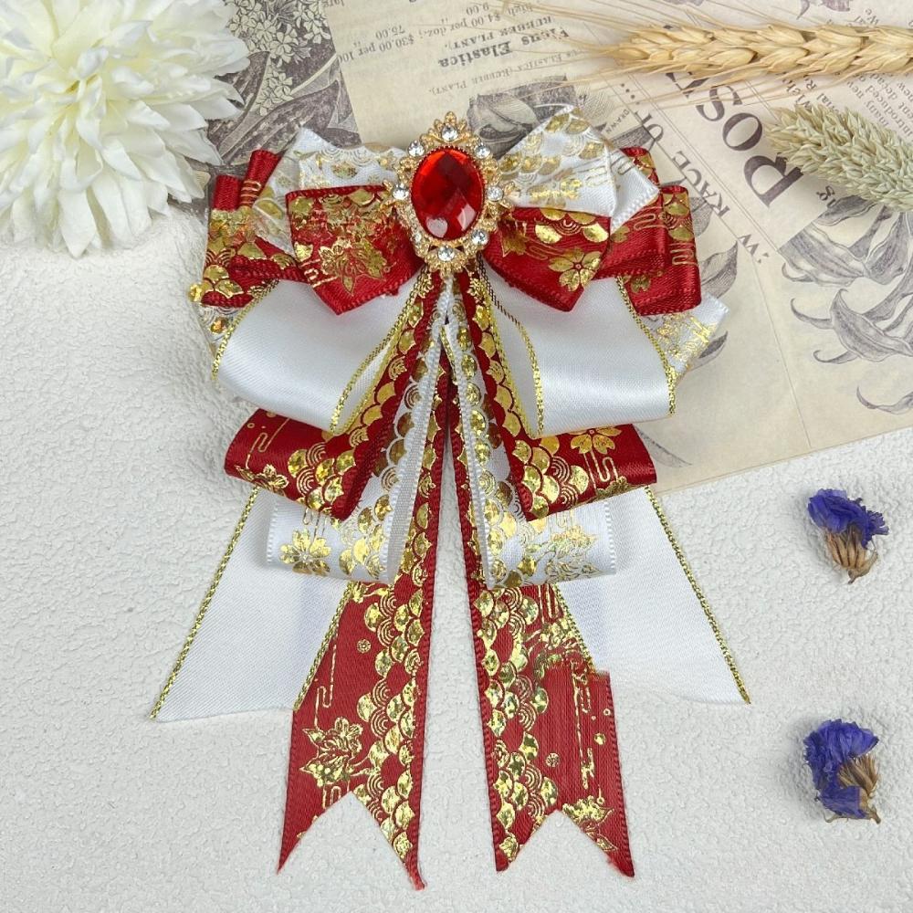 New Cosplay Lolita Fabric Bow Brooches for Women Handmade Jewelry Angel Wings Crystal Shirt Collar Pin Vintage Accessories