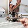 4 Pack Stainless Steel Coffee Cup Set, 6 Oz Coffee Mugs with Spoon and Saucer, Double Walled Espresso Cups Mugs for Coffee, Latte,Tea, Milk