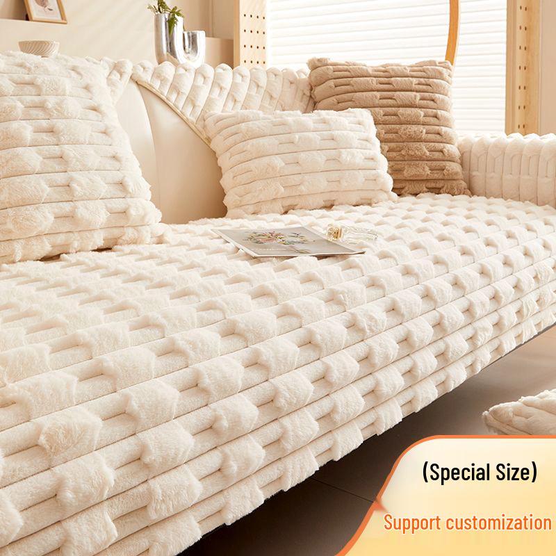 Exclusive Plush Rabbit Fur Sofa Cushion: Autumn/Winter Non-Slip Thickened Seat Cover