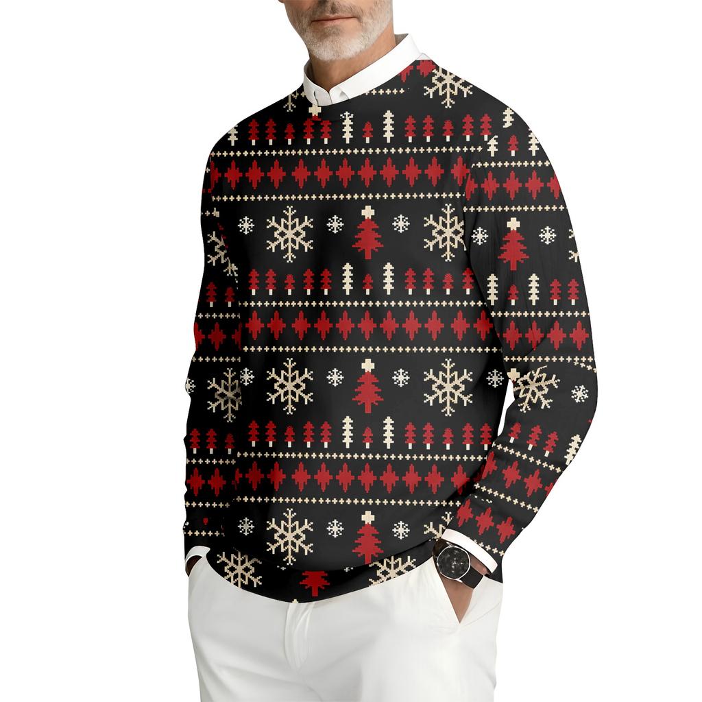 Herre Trykket Rund Hals Langermet Ribbestrikket Genser