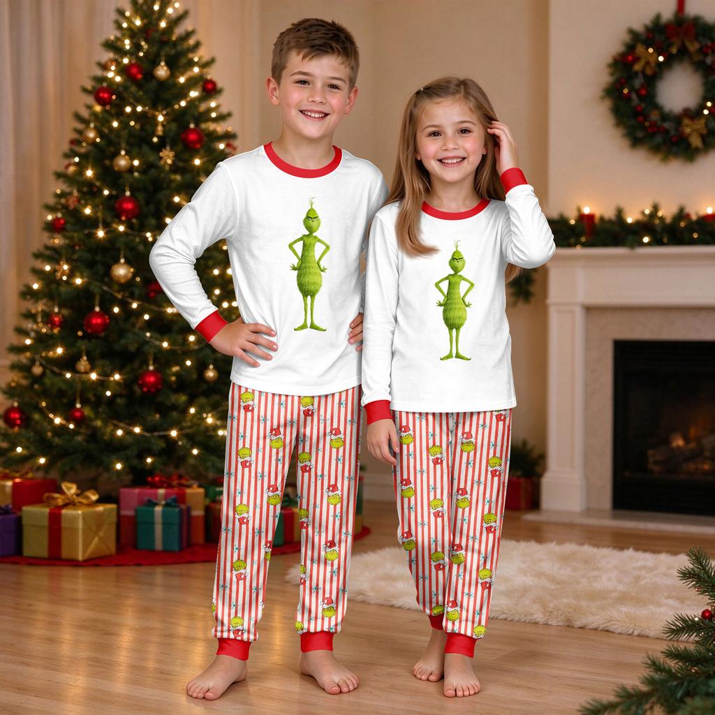 Christmas Print Round Neck Top and Jogger Pants Set 2 Piece Holiday Casual Outfit