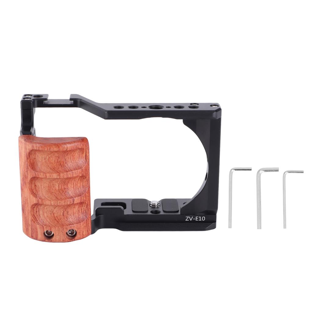 JLwin Camera Cage with 3 8in Locating 1 4 In Threads Cold Shoes Wooden Handle Video Camera Cage Rig for ZV E10