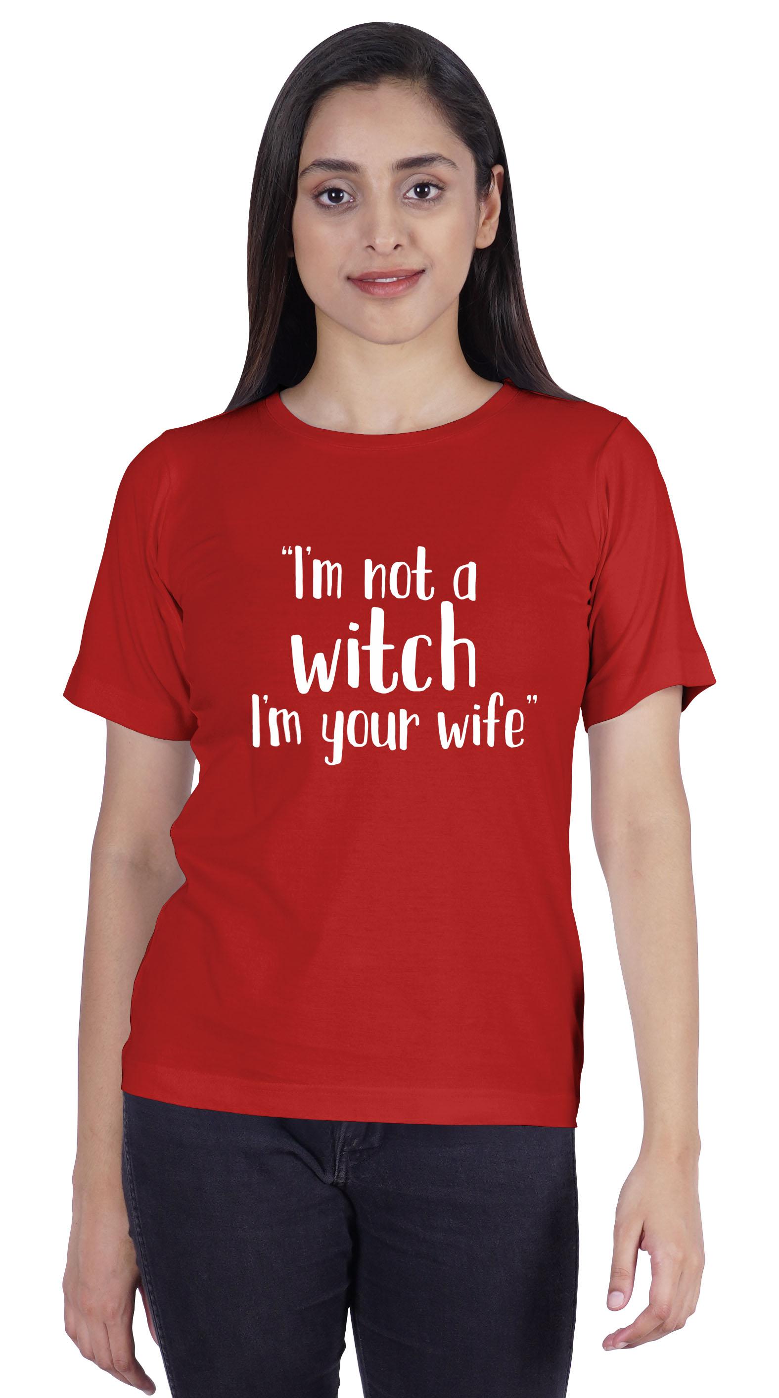 

Inkmeso Women T-shirt I m Not A Witch I m Your Wife Graphic Witchy Marriage Short Sleeves Jersey Shirt XXL червоний
