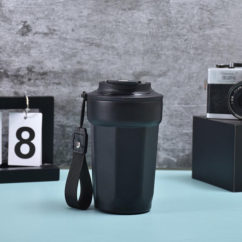 High value 316 stainless steel thermos cup octagonal coffee cup portable rope