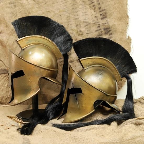 

Set of 2 Greek Spartan Helmets with Long Plume, Bronze Warrior Helmet, Replica Ancient Greek Armor
