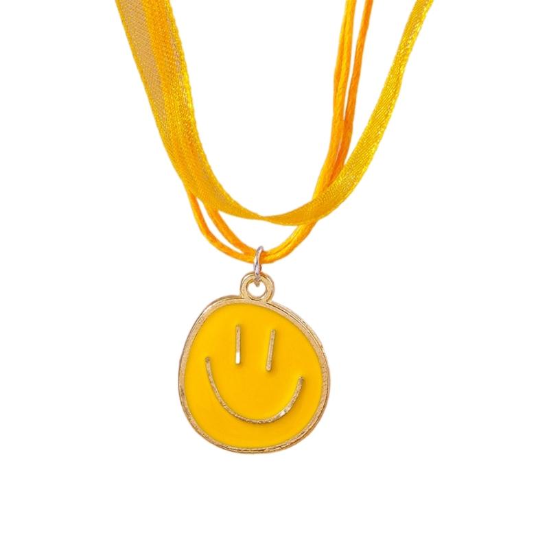 Trendy Lace Choker Necklace Exquisite Craftsmanship Smiling Face Pendant Necklace Perfect for Parties and Weddings 1