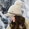 Czapka dziergana z pomponem, Gruba ciepła czapka z polaru, Wełniana czapka rekreacyjna na zewnątrz, Damska zimowa wełniana czapka dziergana, Wiatroodporna czapka podróżna na zewnątrz