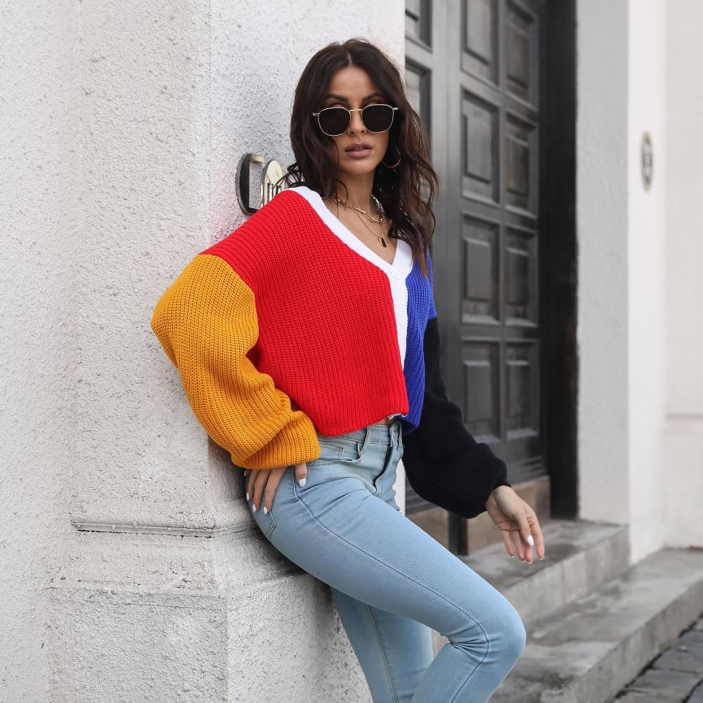 GMXIA Damenmode Casual Herbst Winter Langarm V-Ausschnitt Lose Pullover