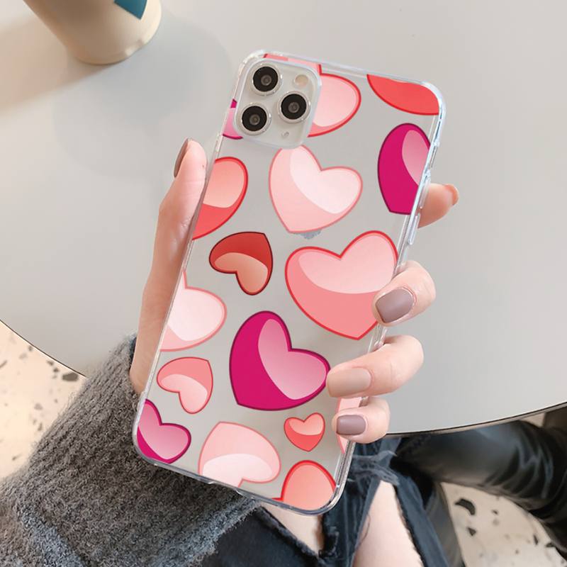 FHNBLJ Love Heart Phone Case For iPhone 14 13 12 11 Pro Max Mini X Xs XR 6 7 8 Plus SE 2020 Transparent Case