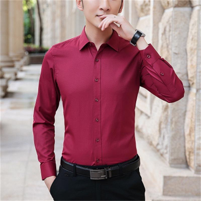 Men's Slim Fit White Long Sleeve Anti-Wrinkle Business Shirt