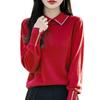 Women's Long-Sleeve Merino Wool Polo Sweater with Turn-Down Collar