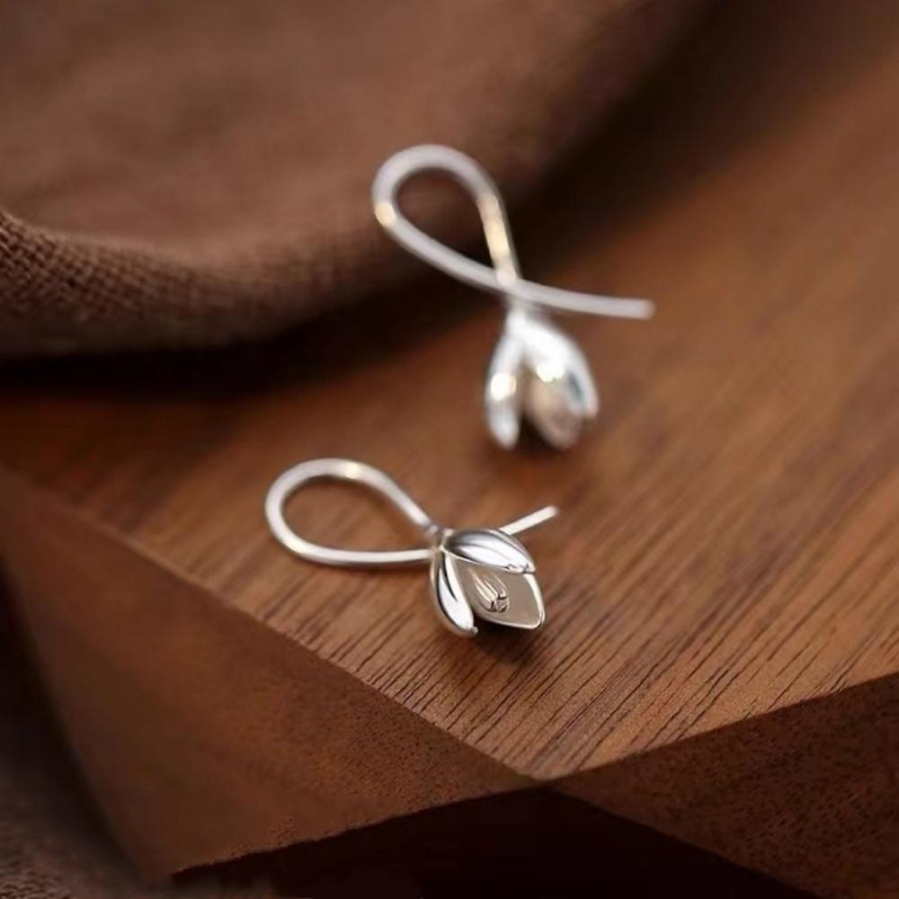 925 Sterling Silver Needle Flower Stud Earrings Hypoallergenic Simple Elegant Daily Matching Jewelry Accessories for Women