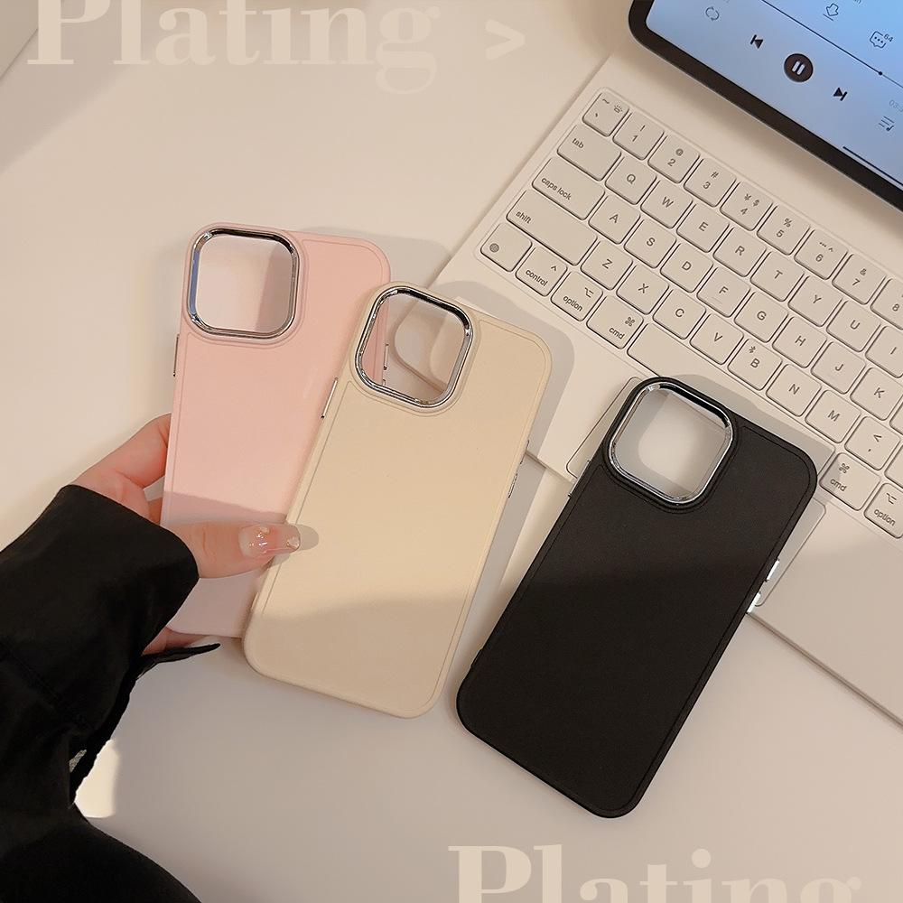 Electroplated Lens Iphone16 Compatible with Apple 17 Phone Case Soft 14 Silicone 13 Simple Solid Color 15pro Max