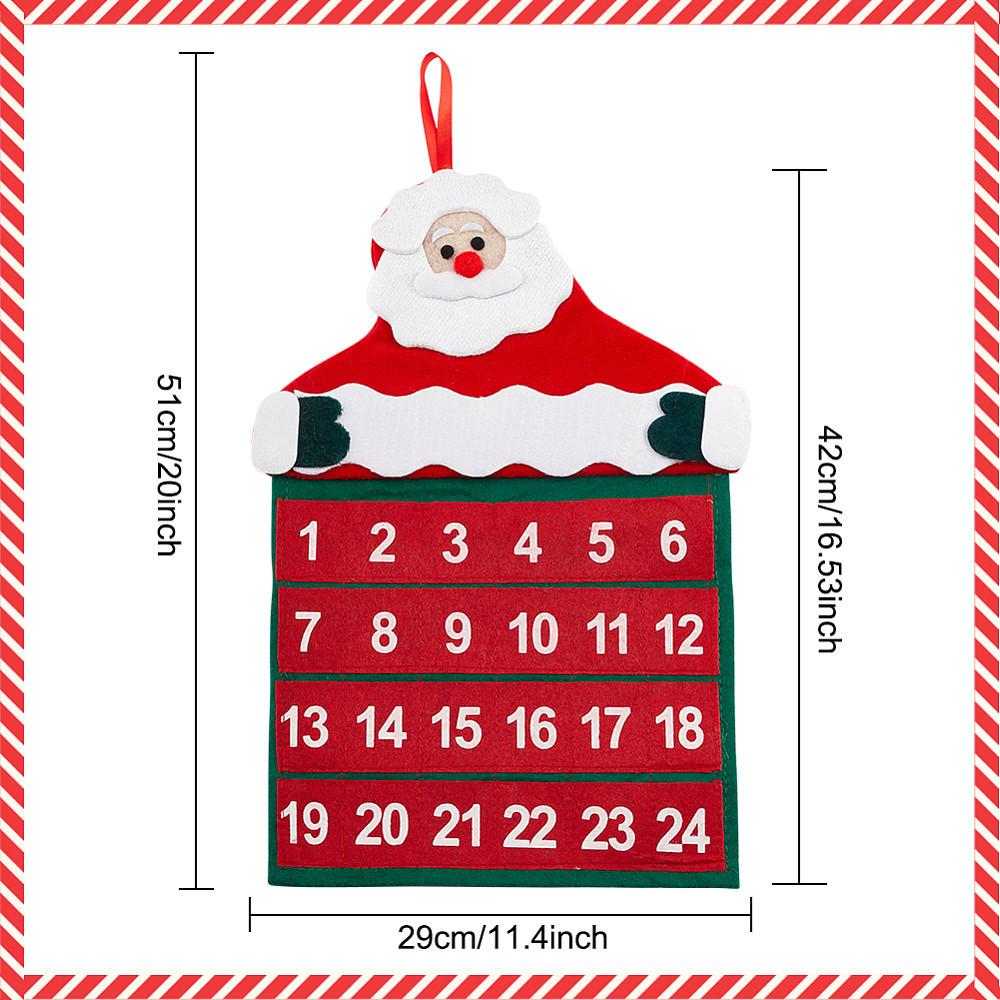1pc Santa Claus Non-woven Fabric Christmas Countdown 24 Days Calendar Pendant Tion for Christmas Tree Tion Red Sewing Storage