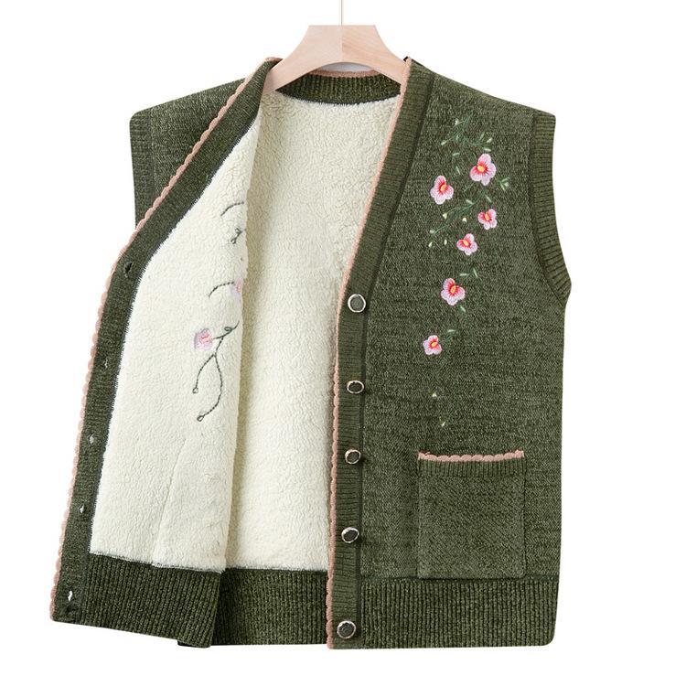 

Senior Mothers In Autumn and Winter Fashionable Sweater Vest Plus Velvet Warm Knitted Jacket Middle-aged and Elderly Vest Elderly Vest Elderly Vest XL