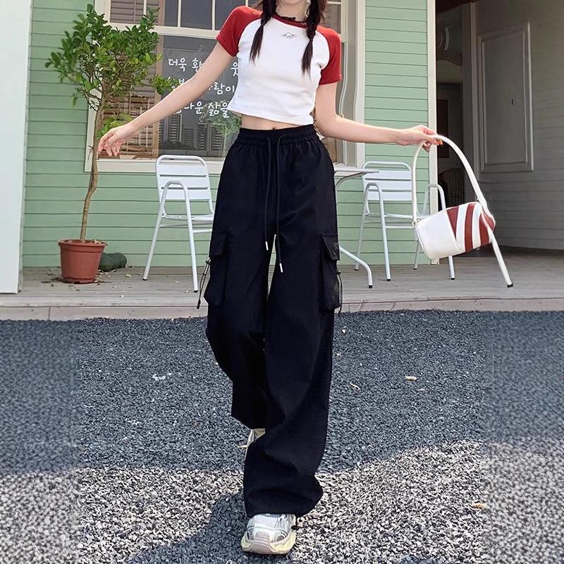 2025 Women's High-Waisted Loose Cargo Pants - Casual Wide-Leg American Sport Style for Spring & Autumn