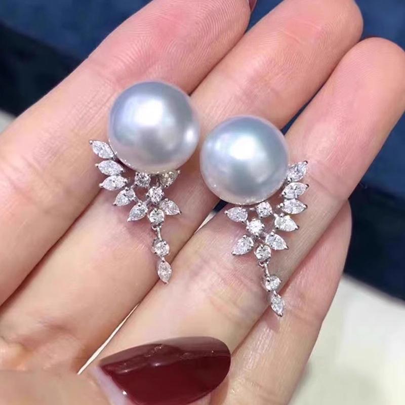 Huitan Trendy Simulated Pearl Drop Earrings Sparkling CZ Aesthetic Crystal Earrings Women for Wedding Party Romantic Ear