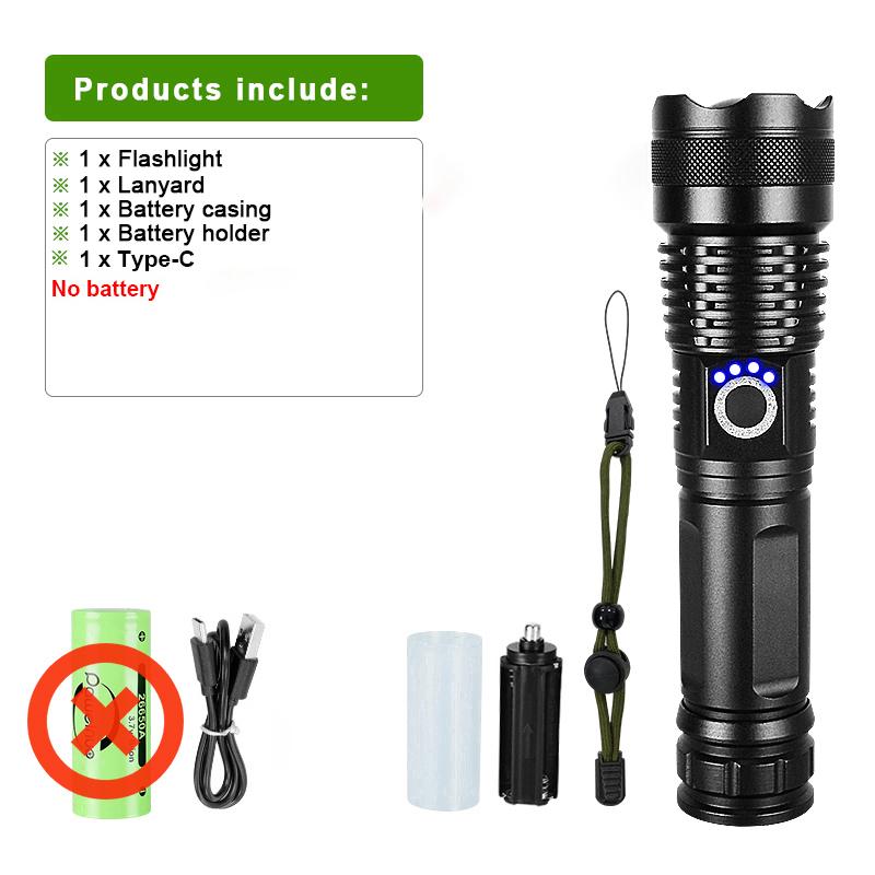 

300 Вт светодиодный фонарик высокой мощности с дальним светом 3500 м, мощный фонарь, перезаряжаемая лампа для кемпинга и пешего туризма D-XHP50 no battery