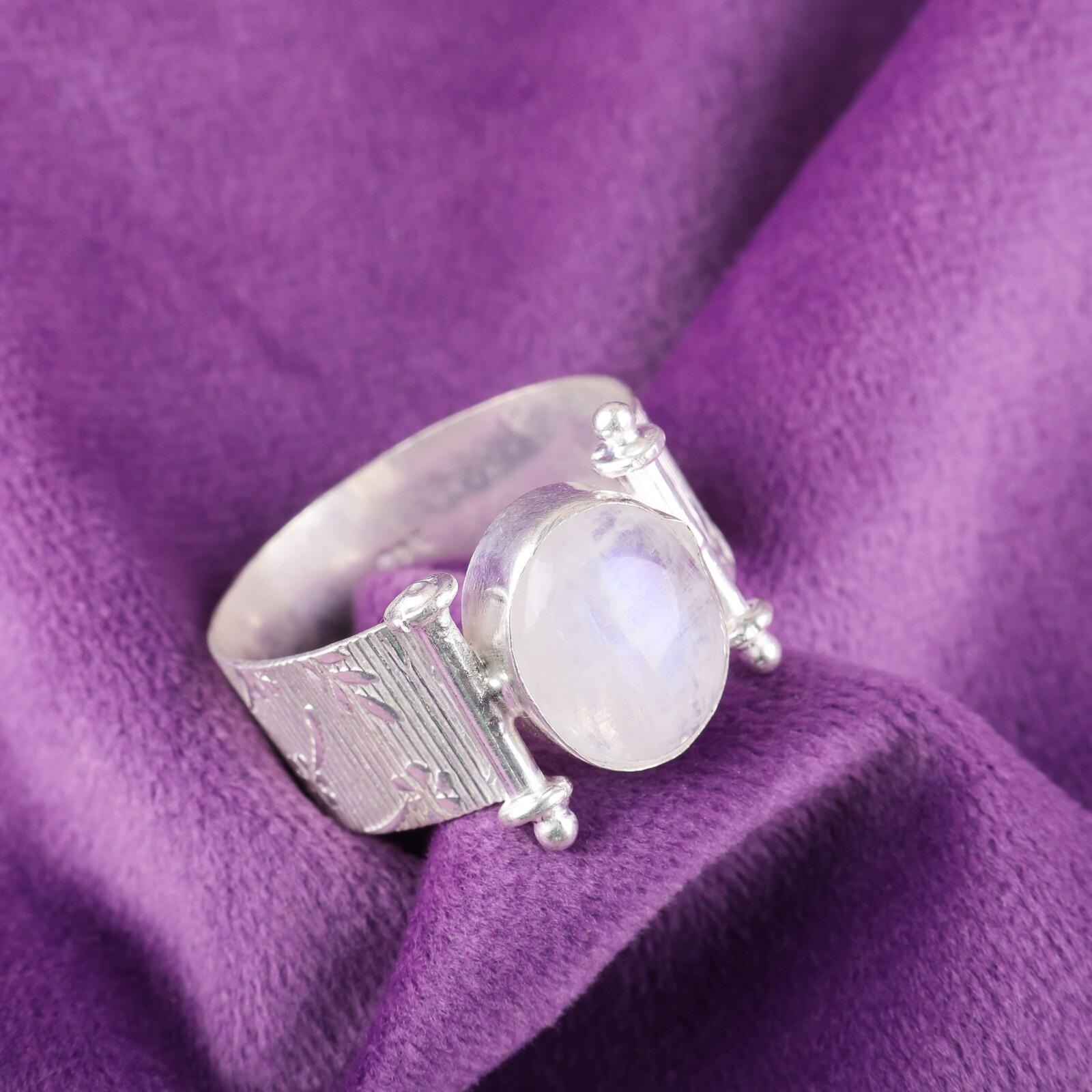 

Натуральный Радужный Лунный Камень Драгоценный Камень Серебро 925 пробы Ювелирное Изделие Кольцо ручной работы RR-22-29 5