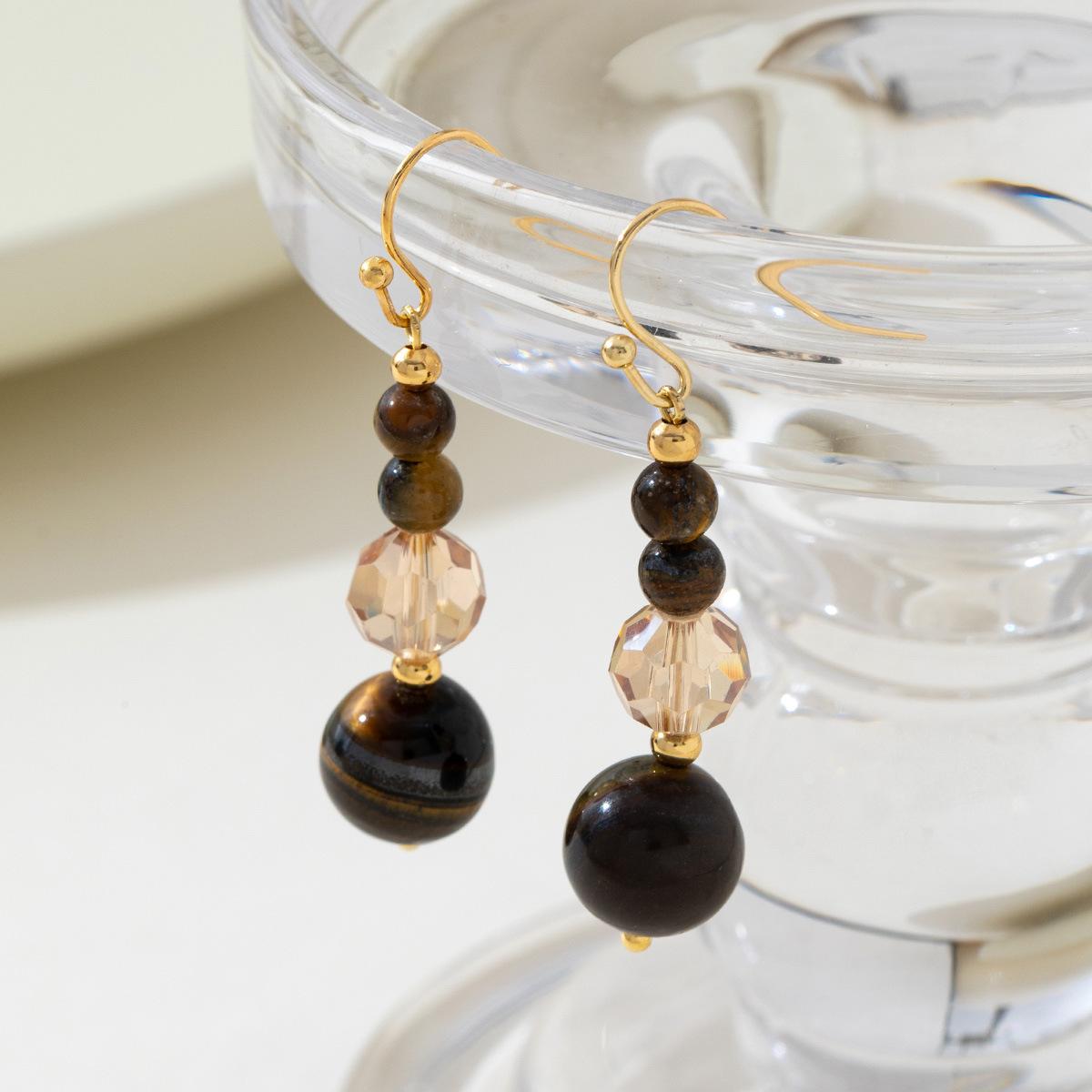 

New Chinese-style Melard Colors Tiger-eye Stone Glass Crystal Beaded Dangle Earrings for Women Retro Temperament Jewelry Gifts