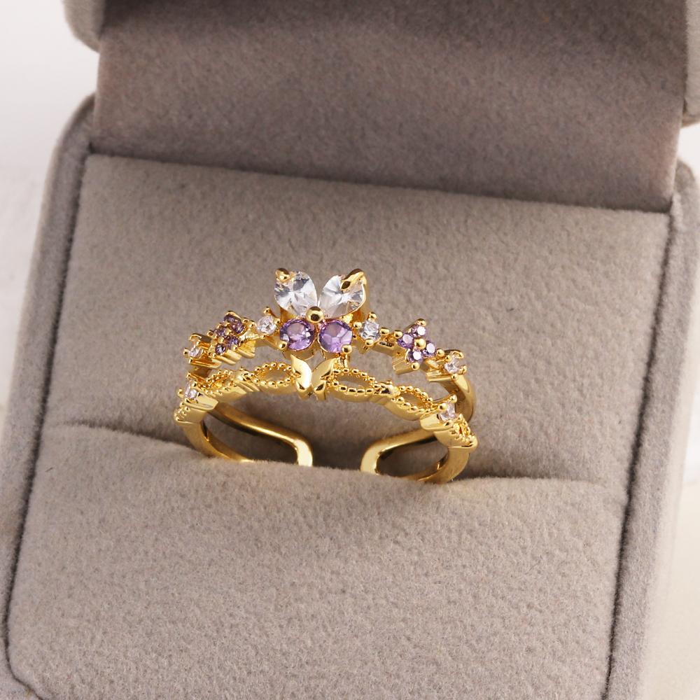 New Cute Colorful Zircon Flower Ring For Women Girl Fashion Vintage Zircon Adjustable Rings Jewelry Gift