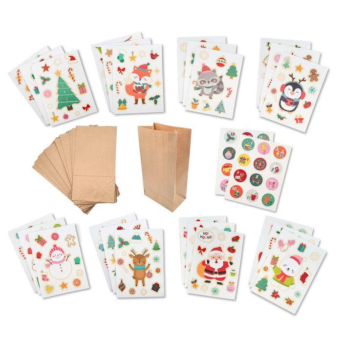 Kit pochettes calendrier de l'Avent kraft 13 x 24 x 8 cm 24 pièces