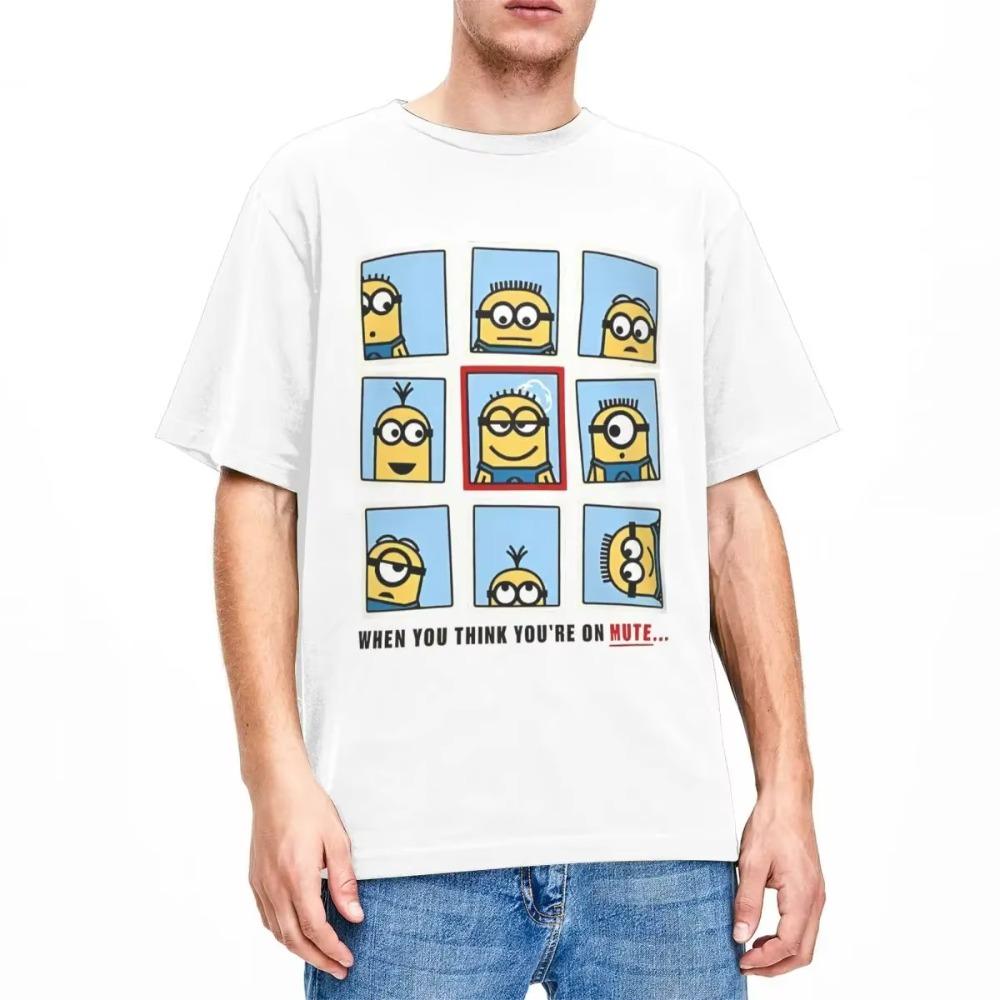

Футболки из чистого хлопка Футболка хиппи для мужчин Летняя Y2k Ретро принт Футболки с коротким рукавом Топ Миньон Когда ты думаешь, что у тебя выключен микрофон... XXXXXL белый