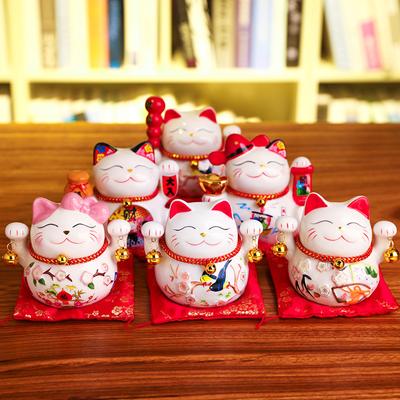 Statue de chat porte-bonheur Maneki Neko en céramique de 5 pouces, décoration pour la maison, cadeau décoratif Feng Shui, tirelire pour chat porte-bonheur