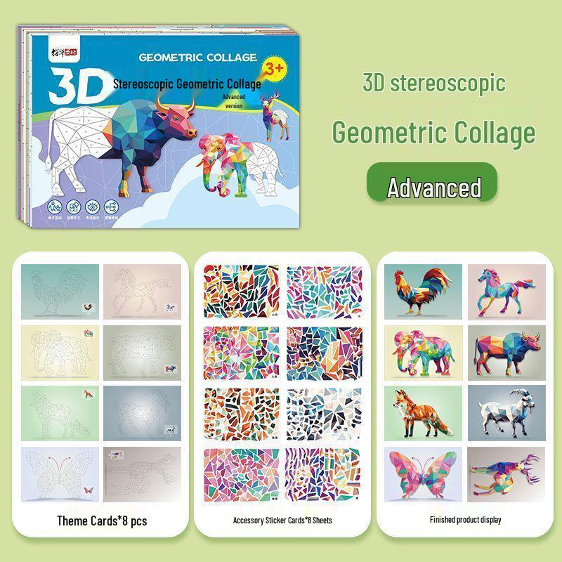 3D Geometric Collage Craft Kit for Kids: Educational Cartoon Stickers for Kindergarten