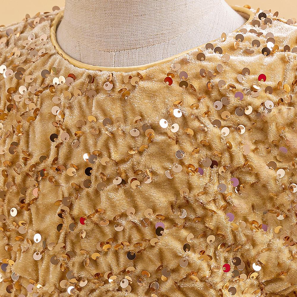 European & American Girls' Sequin Puffy Princess Dress with Bubble Sleeves for Catwalk and Evening Events