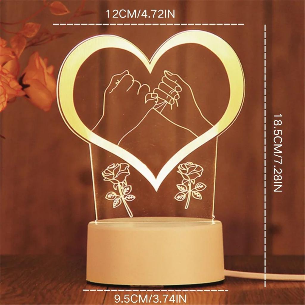 USBHeart shaped 3D warm colored night light bedroom headboard decoration gift table light couple confession atmosphere light