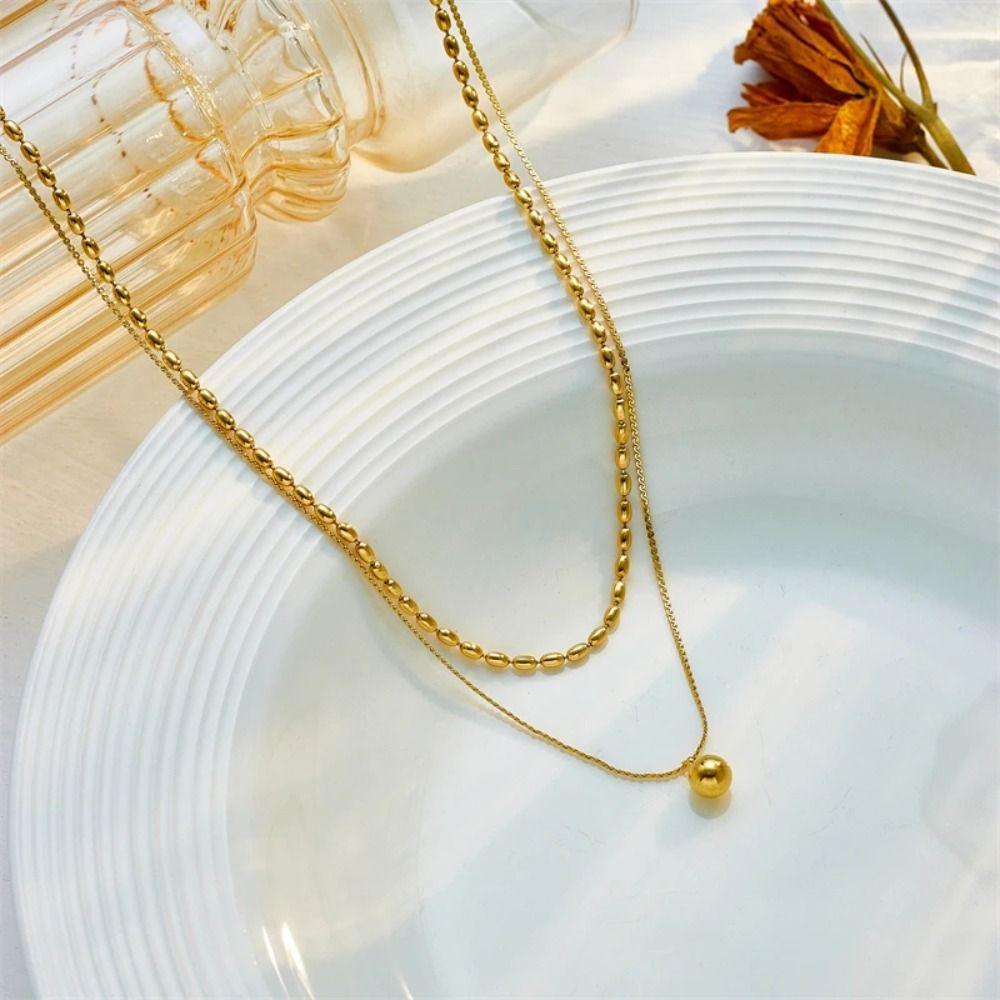 Beads Necklace Stainless Steel Choker Simple Balls Pendant