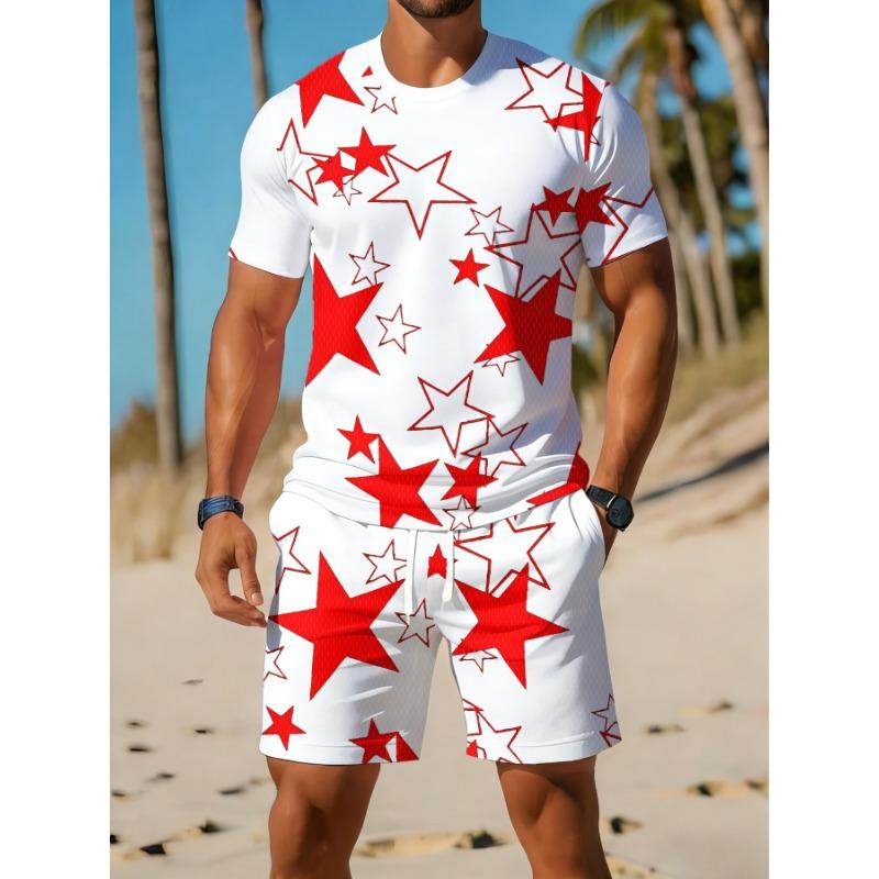 Casual Sports Suit Breathable Outdoor Leisure Men's Round Neck T-shirt Shorts Pants Suit Summer Digital Printing Printing Suit for Men and Adults