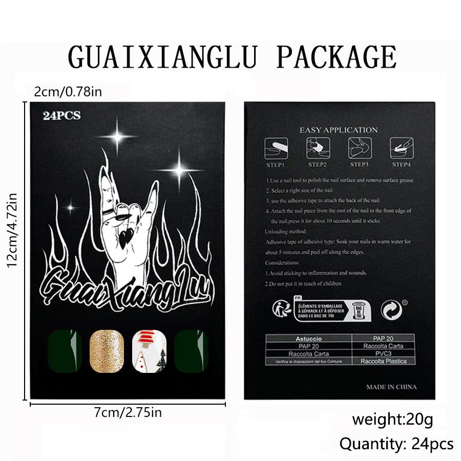 Kurze quadratische glänzende Nägel 2026 Neue Weihnachts Nägel Gold Glitzer Weihnachtsbaum Dunkelgrün Press-On Nägel 24 Stück