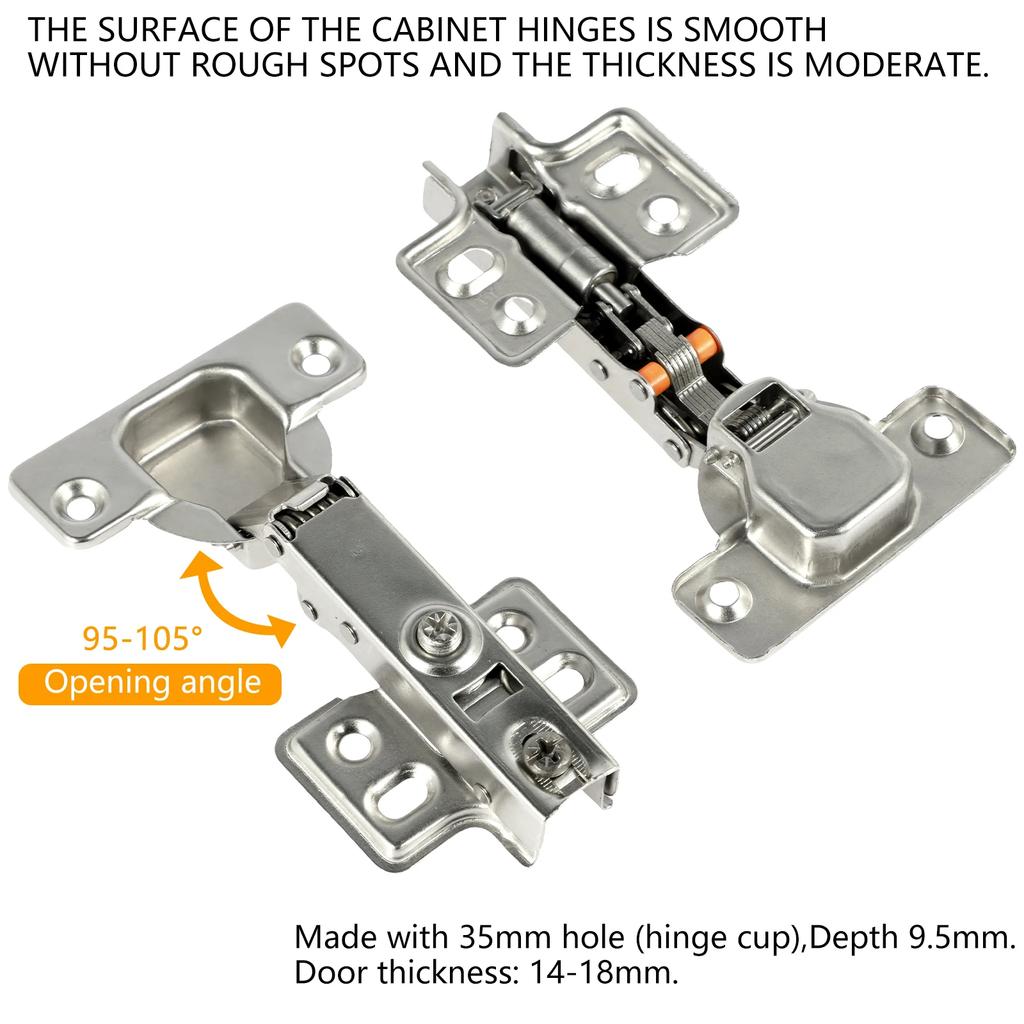 10Pcs Hinges Stainless Steel Hydraulic Cabinet Door Hinge Damper Buffer Soft Quiet Closing for All Kitchen Cupboard Furniture