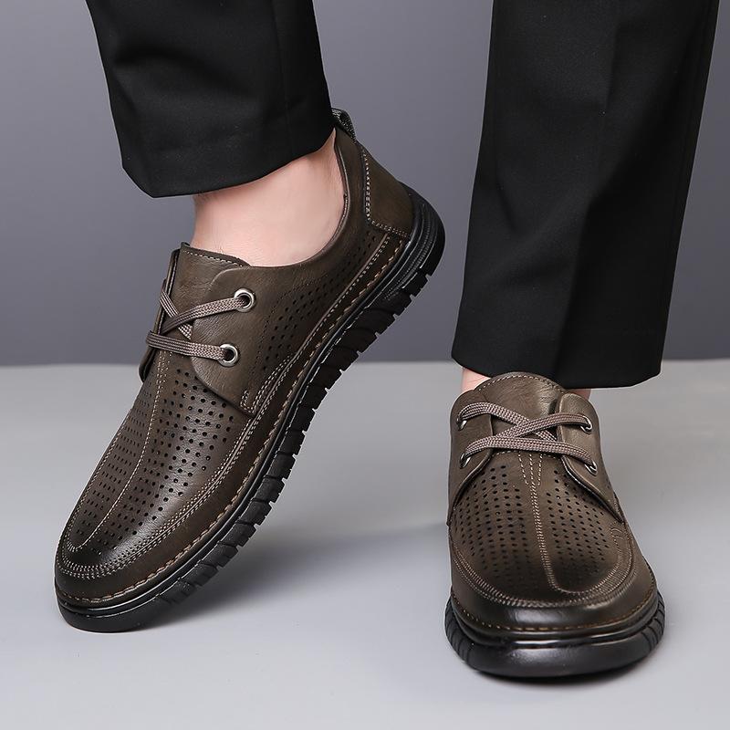 Fashion New Business Hollow Man Loafers Spring Autumn Non-slip Outdoor Walking Male Flat Shoes Casual Men's Leather Casual Shoes