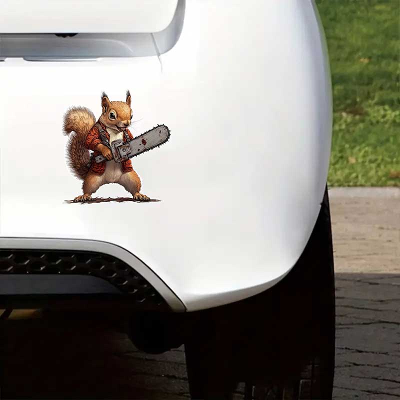 Squirrel With Chainsaw Car Sticker Vinyl Decal Waterproof Rear Window Motorcycle Camper Bumper Truck Laptop Decoration TM319