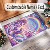 Alfombra de Suelo de Terciopelo de Cristal con Temática de Unicornio, Alfombra Cálida Personalizada con Nombre y Texto, Decoración del Hogar